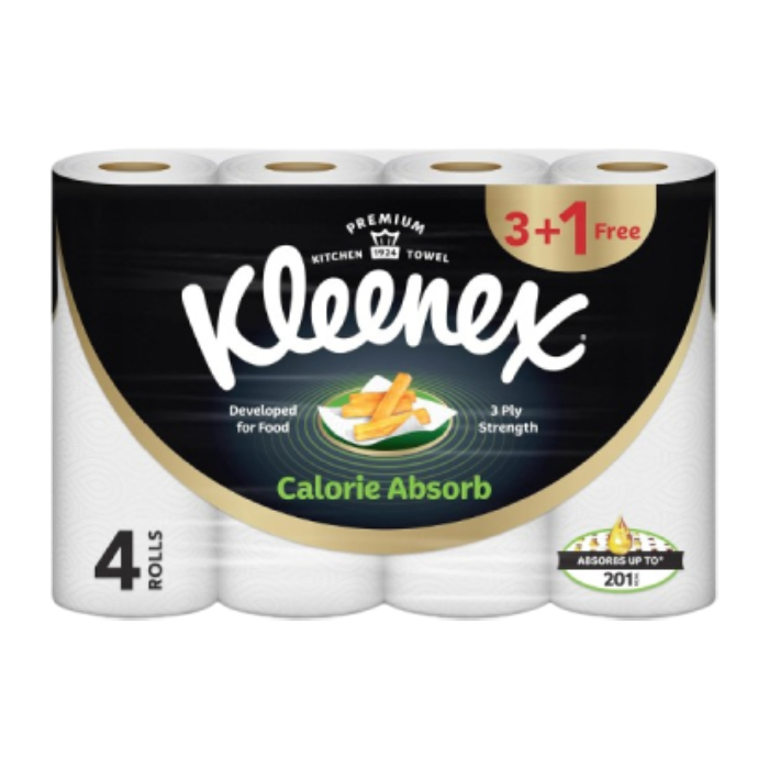 Kleenex Calorie Absorb Kitchen Tissue Paper Towel 4 Rolls