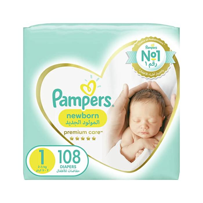 Pampers Mega Pack Size 1 Newborn 108 Diapers